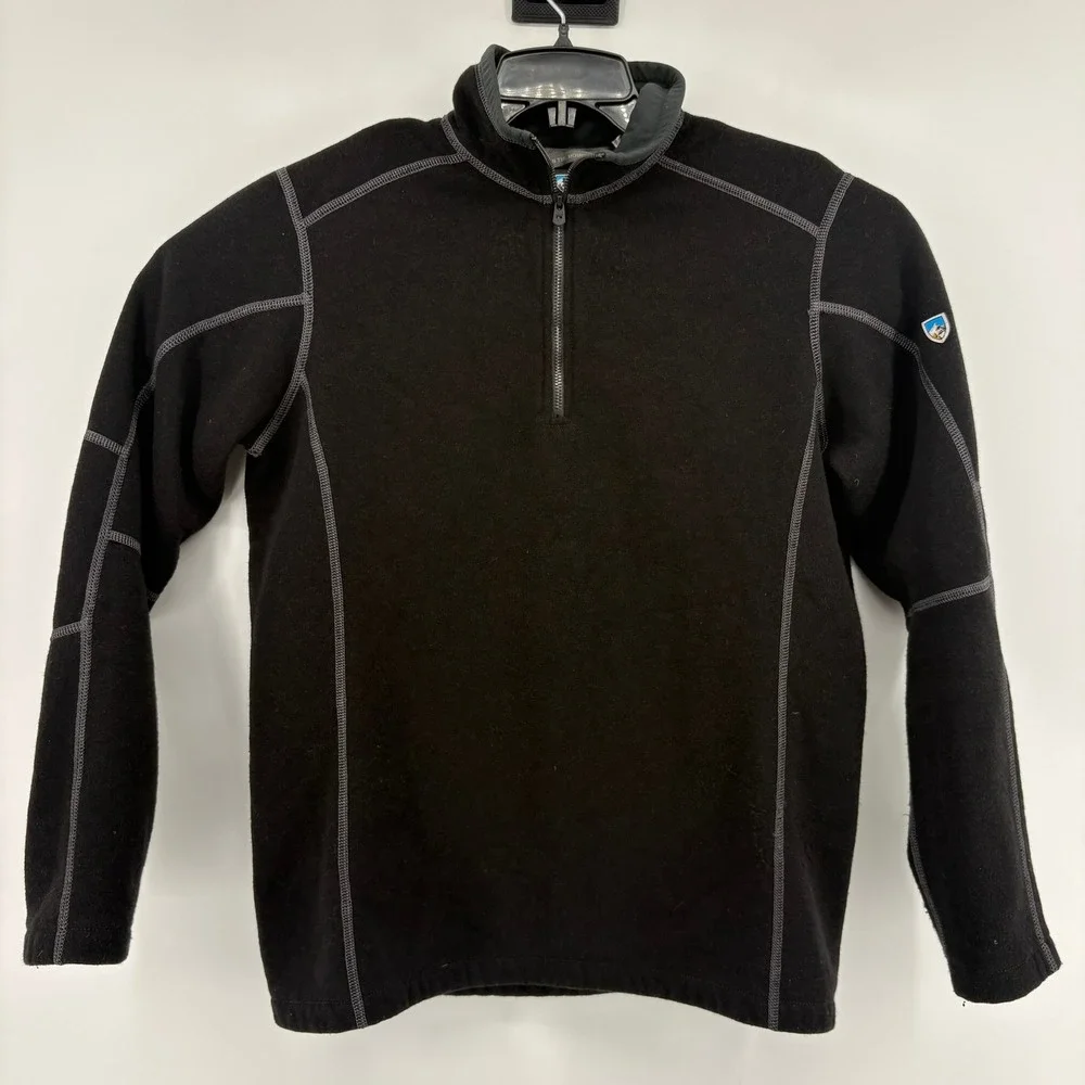KUHL Mens Black Quarter Zip Fleece Pullover Small Contrast Stitching RN 108846
